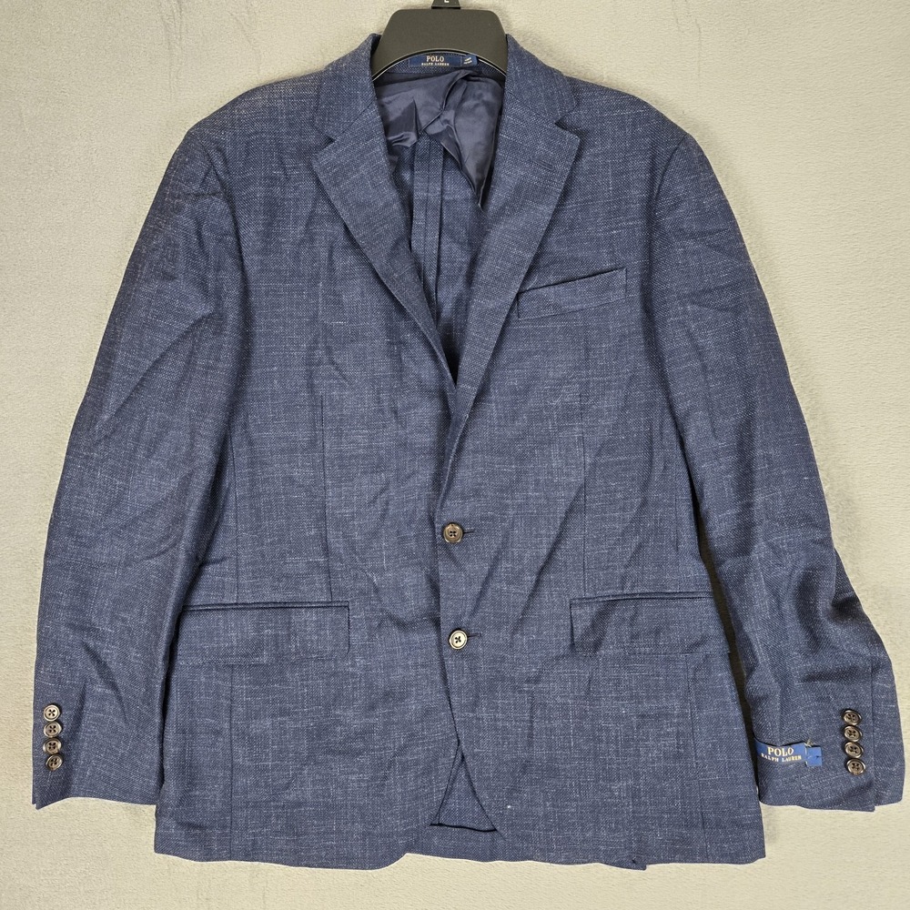 Polo Ralph Lauren Sport Coat Mens 40R Blazer Blue Linen Wool Blend Lightweight